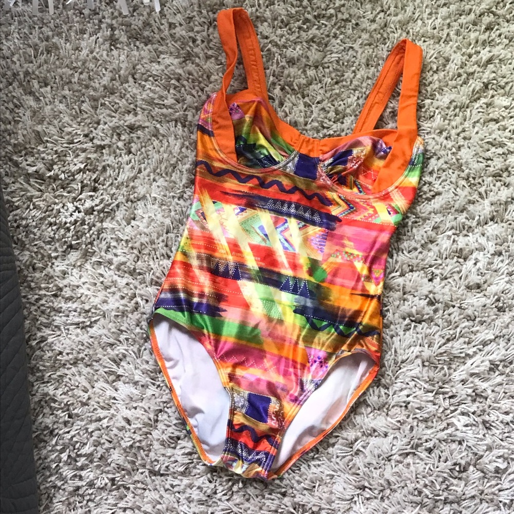 Gorgeous orange print vintage bathing suit